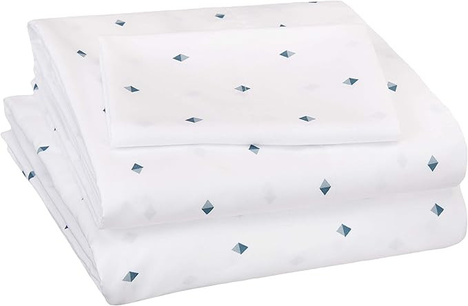 Amazon Basics Soft Microfiber Sheet Set with Elastic Pockets - Twin, Tide Pool Diamond | Amazon (US)