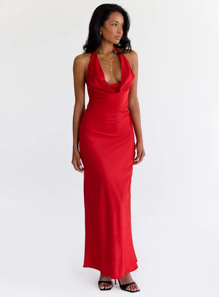 Iridescent Plunge Maxi Dress Red | Princess Polly US