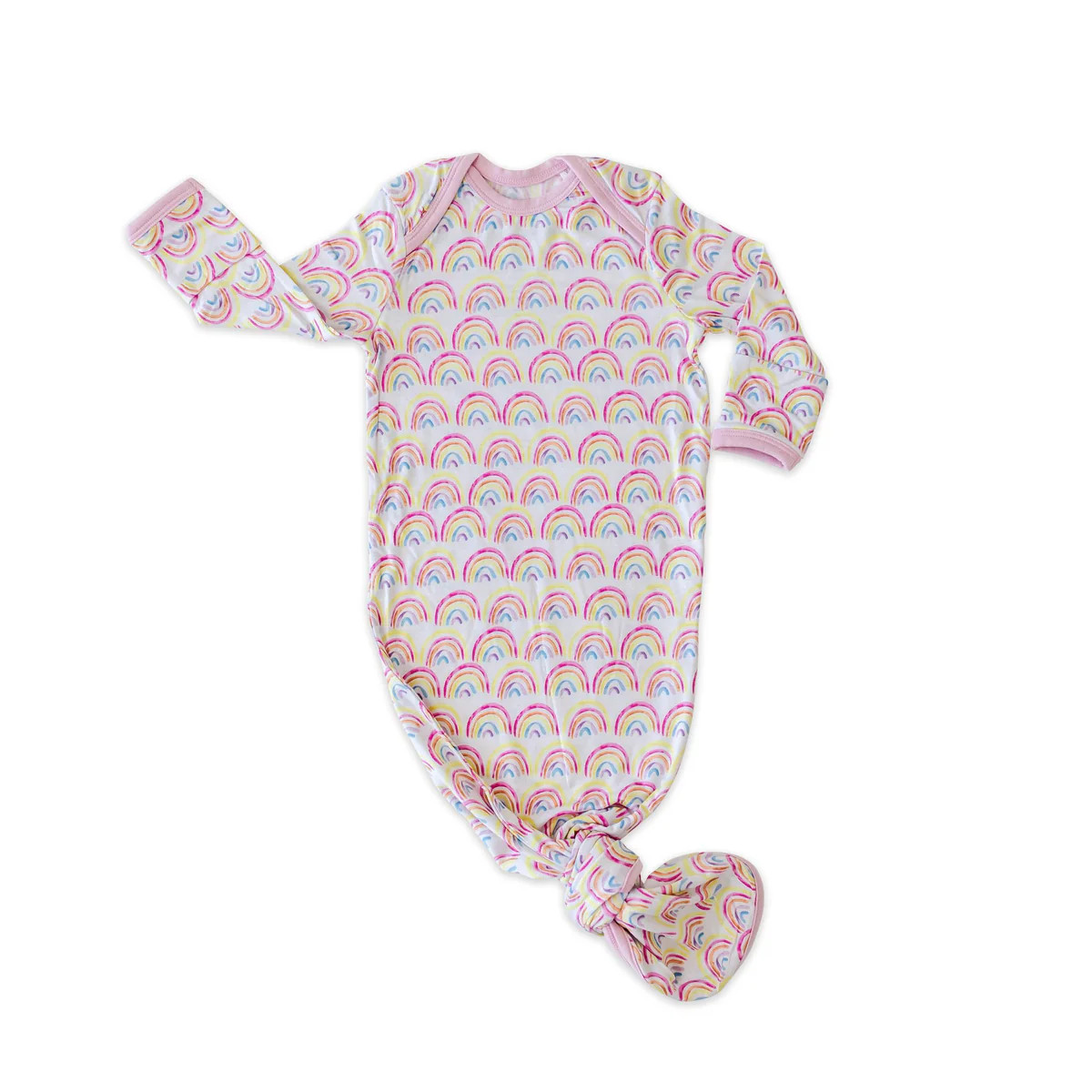 Pastel Rainbows Bamboo Viscose Infant Knotted Gown | Little Sleepies