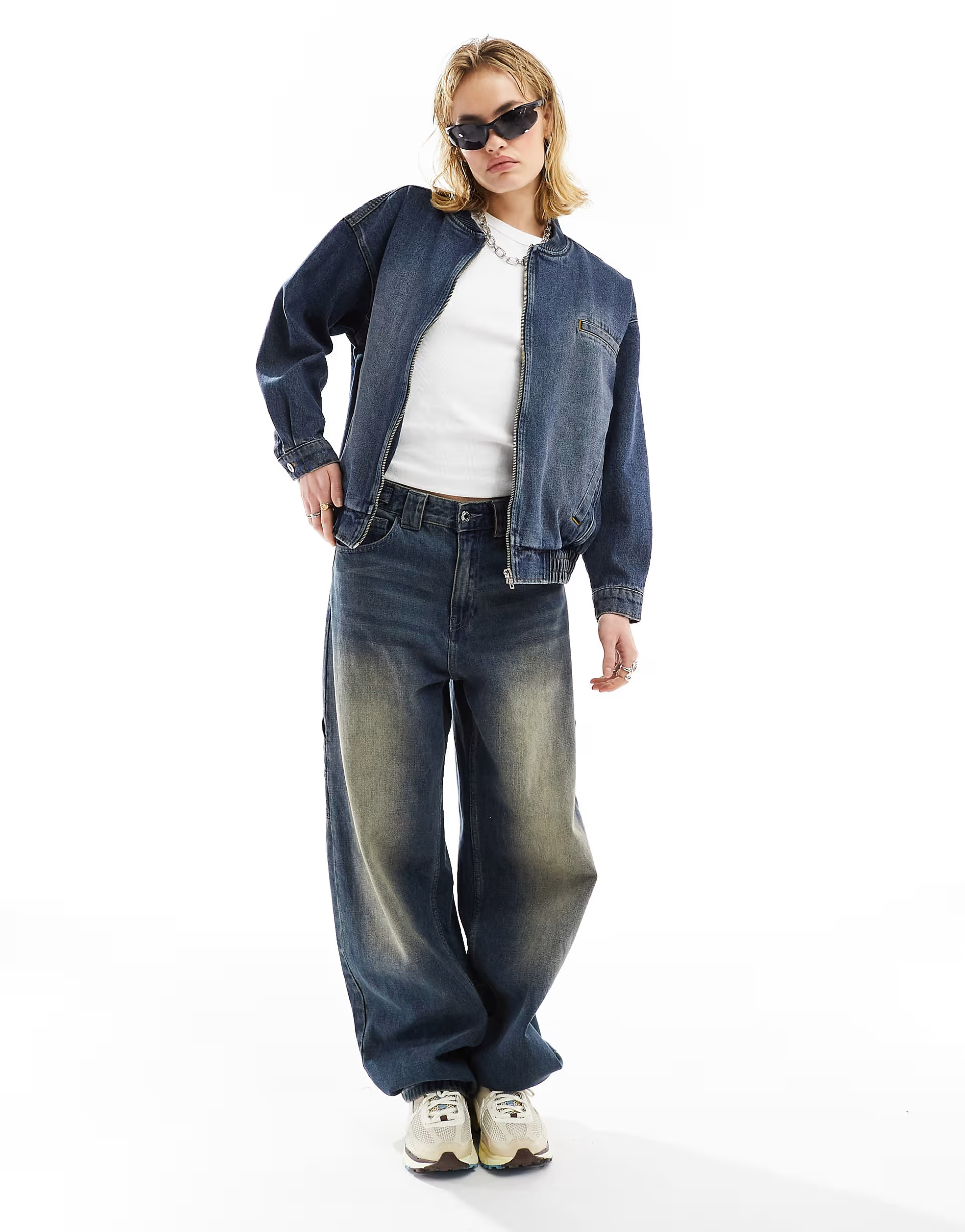 ASOS DESIGN Weekend Collective denim bomber jacket in mid blue wash | ASOS (Global)