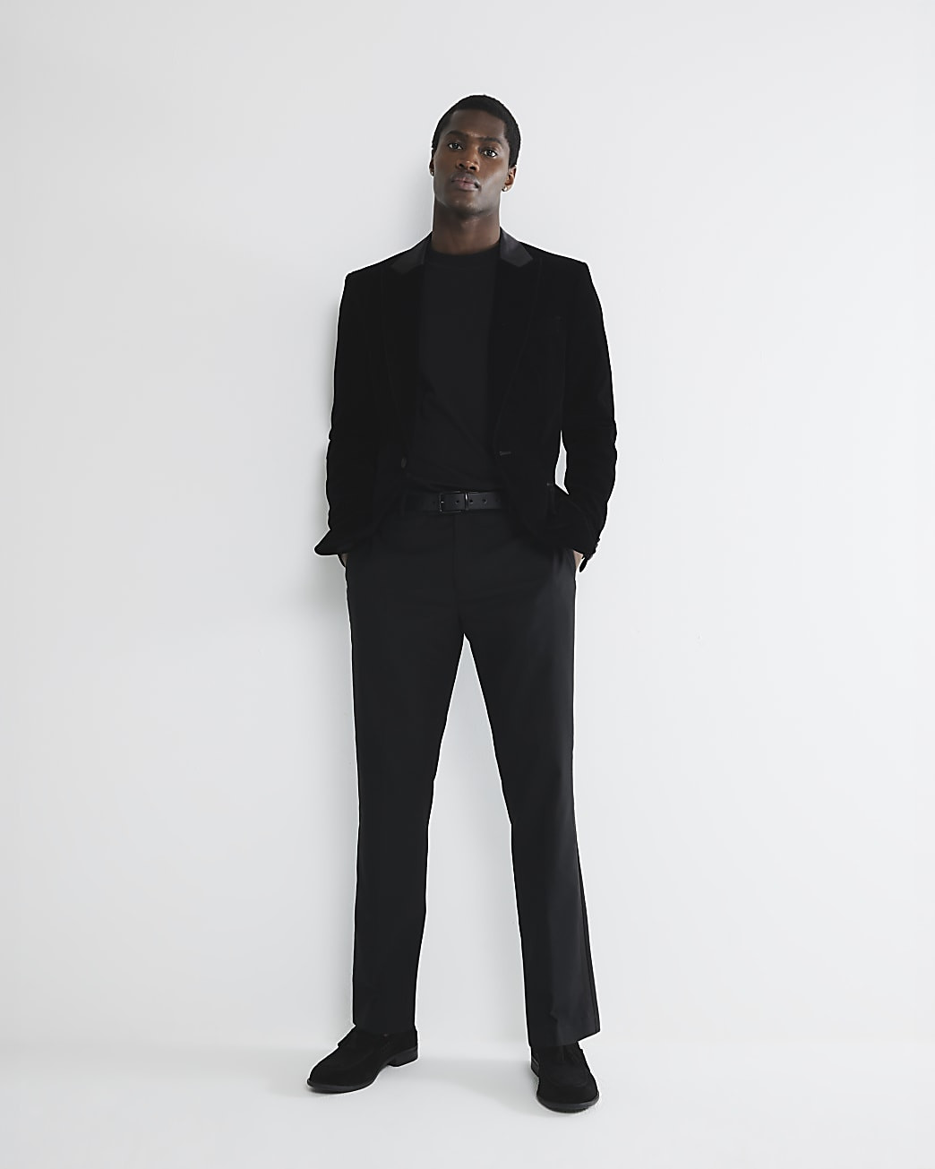 Black slim fit velvet tux jacket | River Island UK & IE
