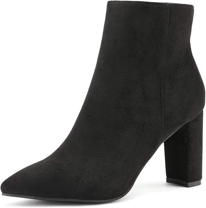 DREAM PAIRS Women's Chunky Heel Ankle Booties Pointed Toe Short Boots | Amazon (US)