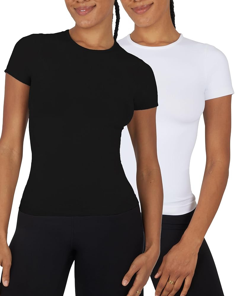 Yogalicious Basic Short Sleeve T-Shirt 2 Pack Soft Slim Fit Gym Shirt for Women | Amazon (US)