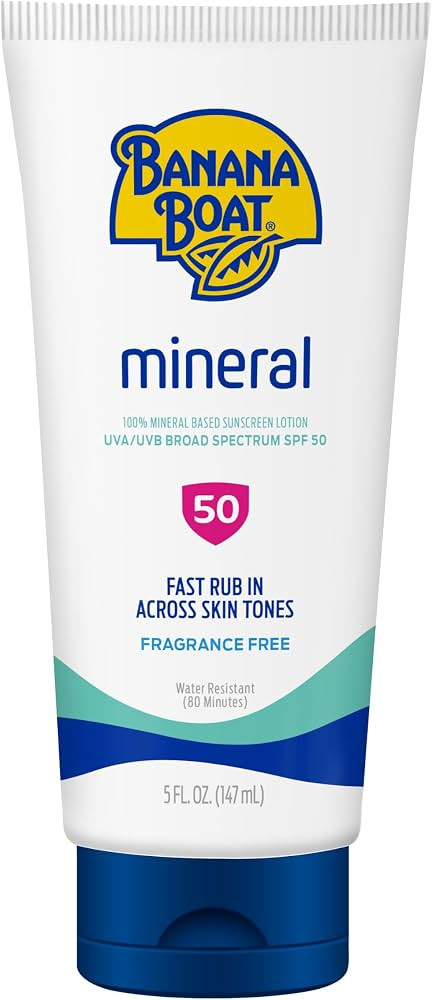Banana Boat Mineral Sunscreen SPF 50 Lotion, 5Fl Oz | Zinc Oxide Sunscreen Lotion, Beach Essentia... | Amazon (US)