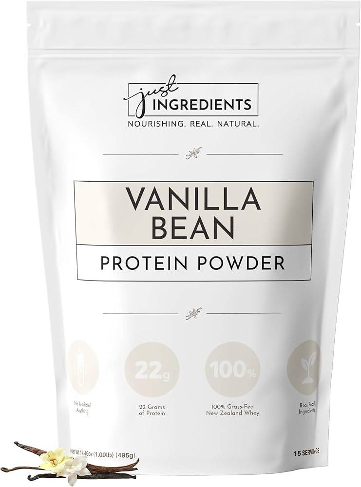 JUST INGREDIENTS Vanilla Protein Powder | 15 Servings | 100% Grass-Fed Whey | Non-GMO, Gluten-Fre... | Amazon (US)