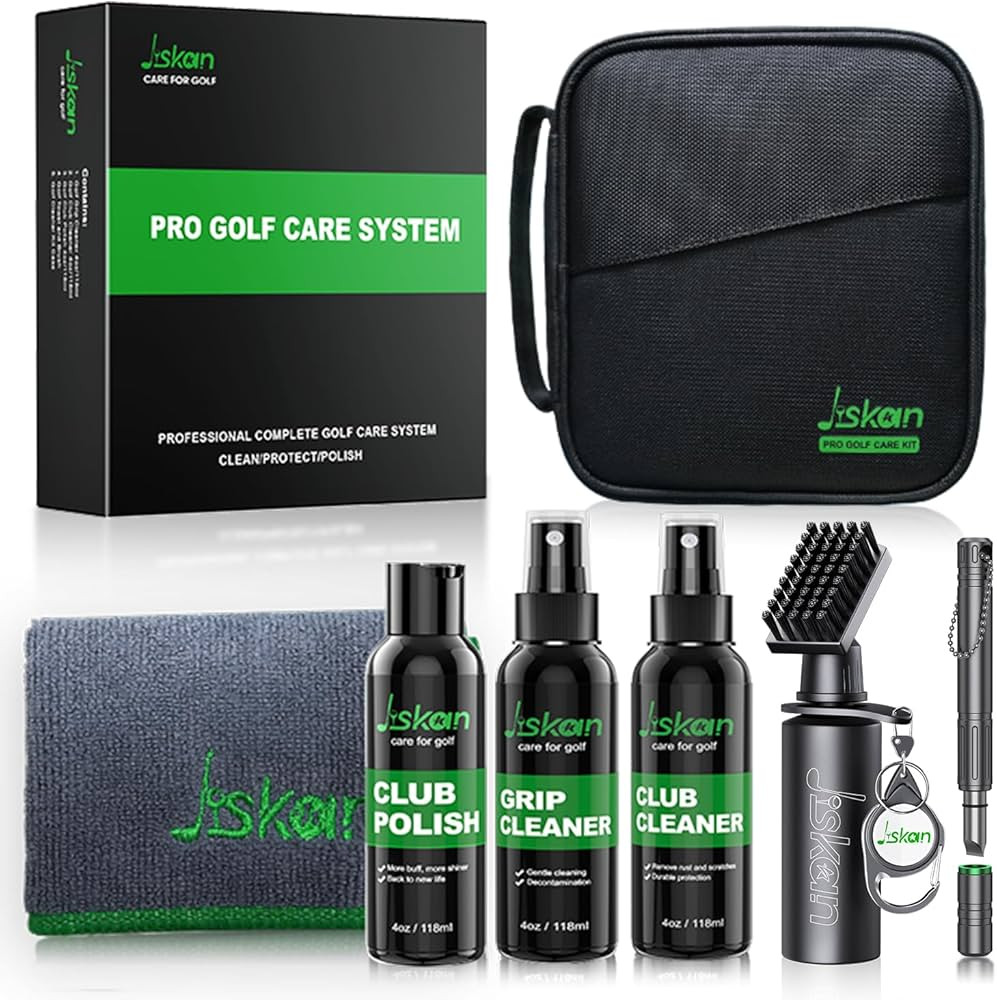 Amazon.com : Jiskan Pro Golf Cleaning Kit with Golf Club Cleaner Brush, Grip Cleaner, Club Polish... | Amazon (US)