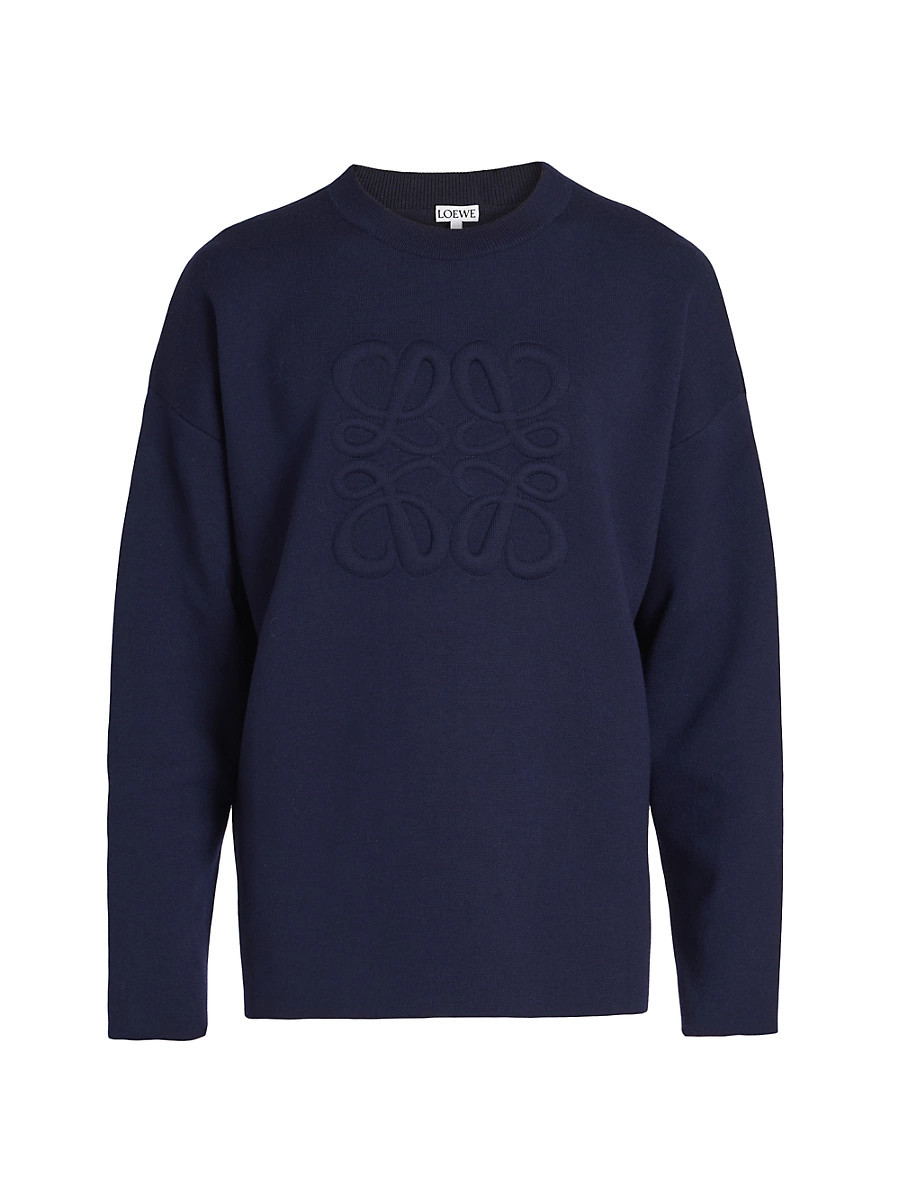 Men's Debossed Anagram Wool Sweater - Navy Blue - Size Large | Saks Fifth Avenue
