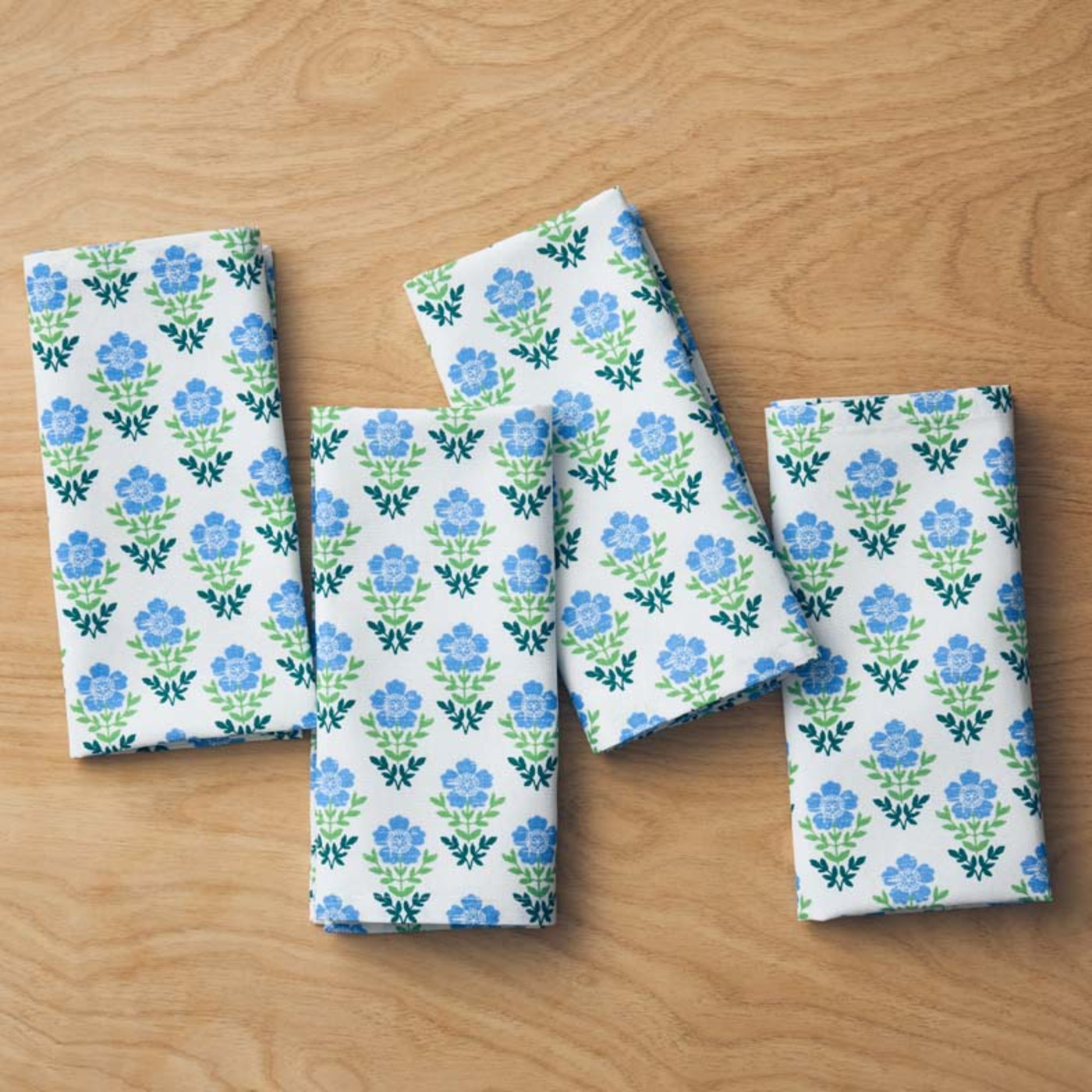 Floral Plaid Napkins, Set of 4 - Blue | The Company Store