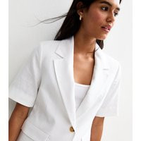 Women's White Linen Blend Short Sleeve Blazer New Look | New Look (UK)