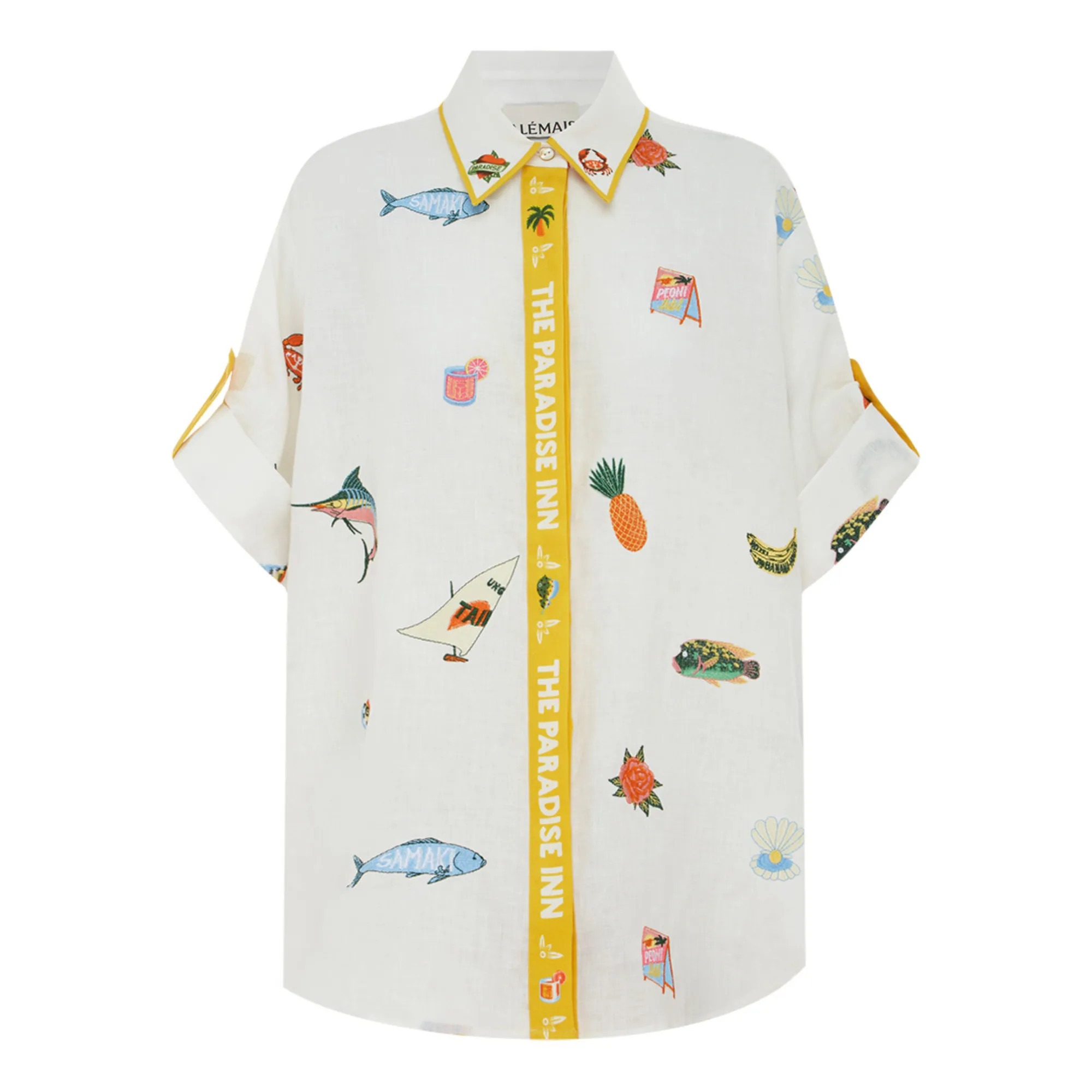 Chemise Brodée Blue Marlin Lin | Ecru | Smallable