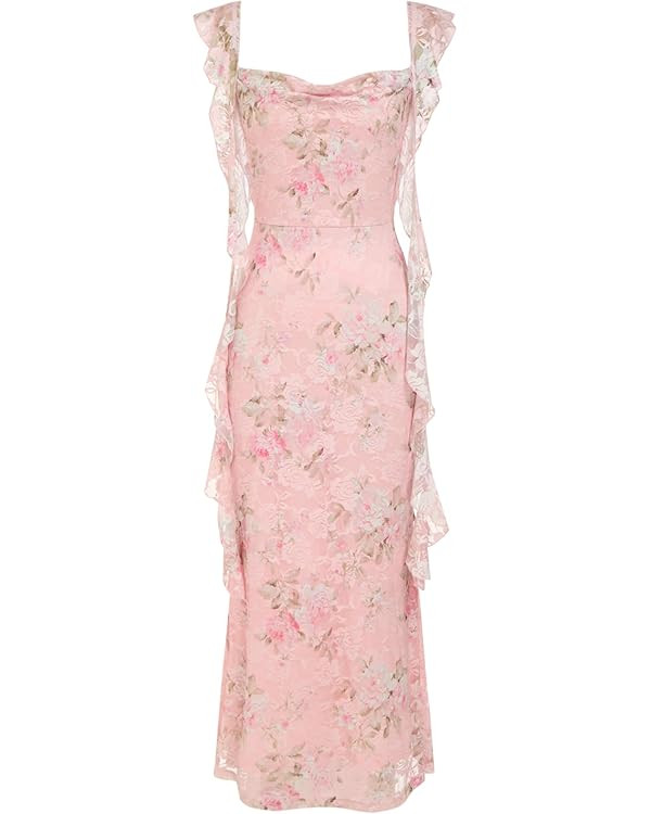 CIDER Formal Dresses for Women Wedding Guest Dresses Summer Maxi Dress Sleeveless Mesh Ruffle Coc... | Amazon (US)