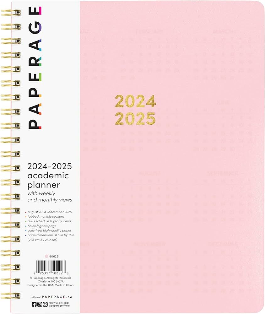 PAPERAGE 17 Month Academic Planner 2024-2025, Weekly & Monthly Spreads, August 2024 - December 20... | Amazon (US)