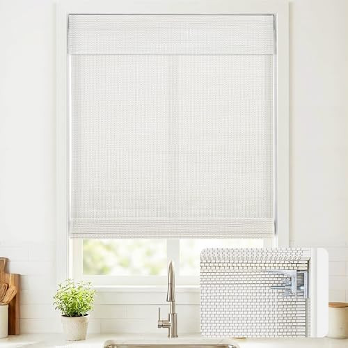UNISHADES No Drill Cordless Bamboo Roman Shades, 31×64 in, Off White | Amazon (US)