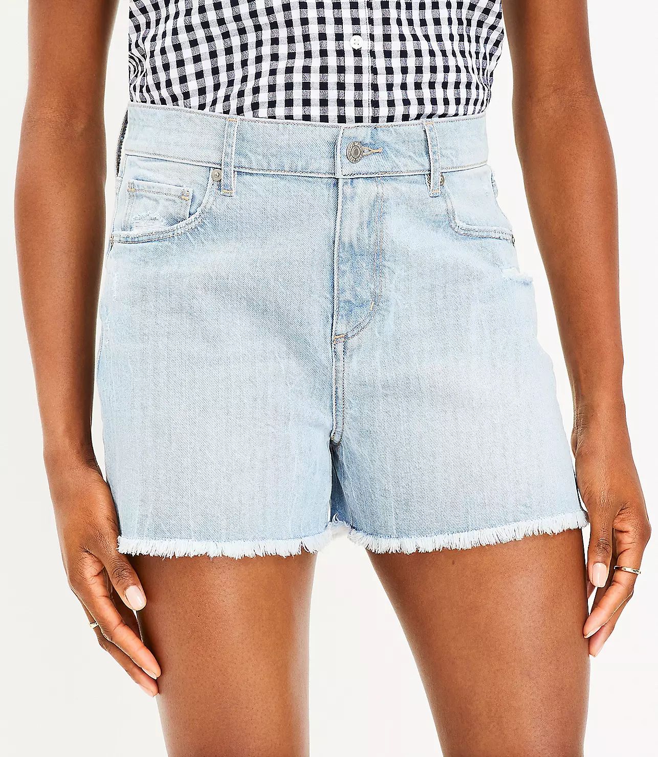 Petite Curvy Fresh Cut High Rise Cut Off Denim Shorts in Classic Light Indigo Wash | LOFT