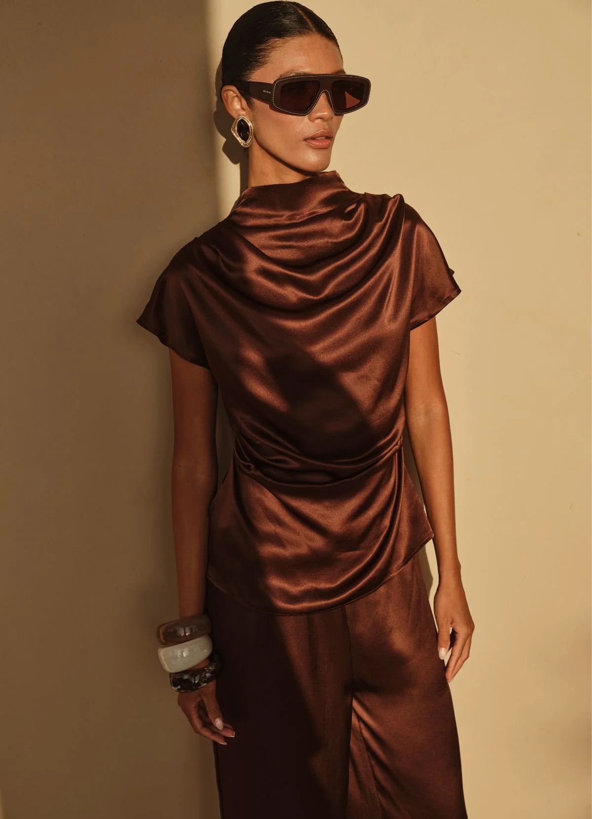 Chocolate Silk Top | DE SAVARY LONDON