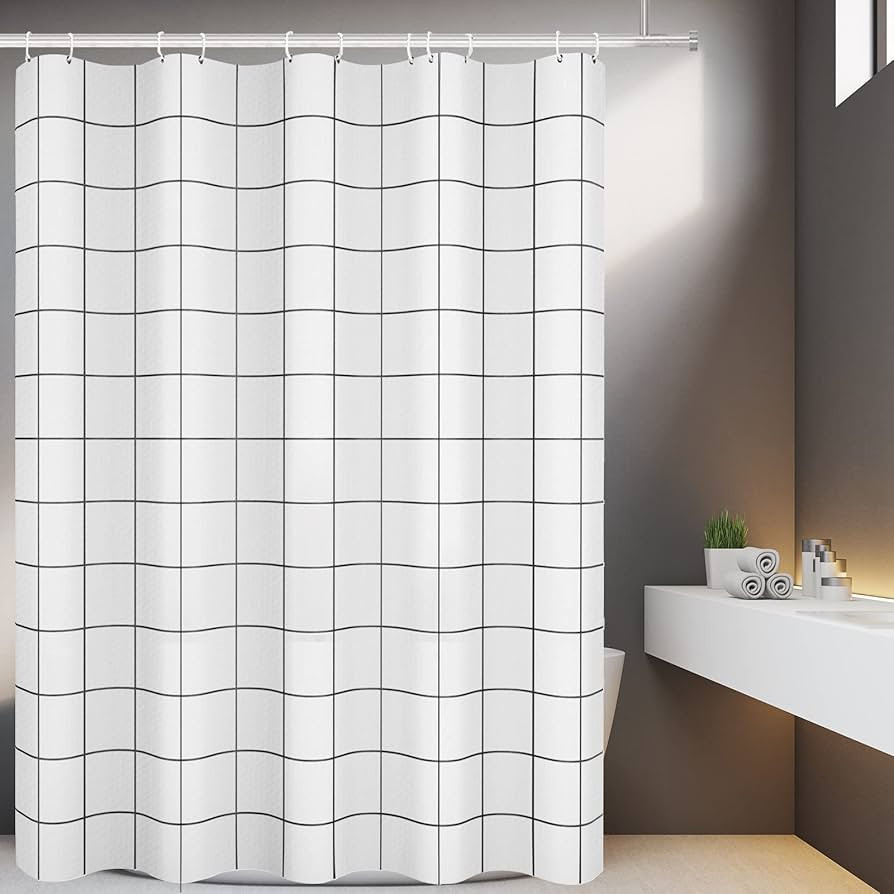 Tititex Net White Grid Plaid Minimalist Shower Curtain, Black Line Simple Modern Shower Curtain S... | Amazon (US)