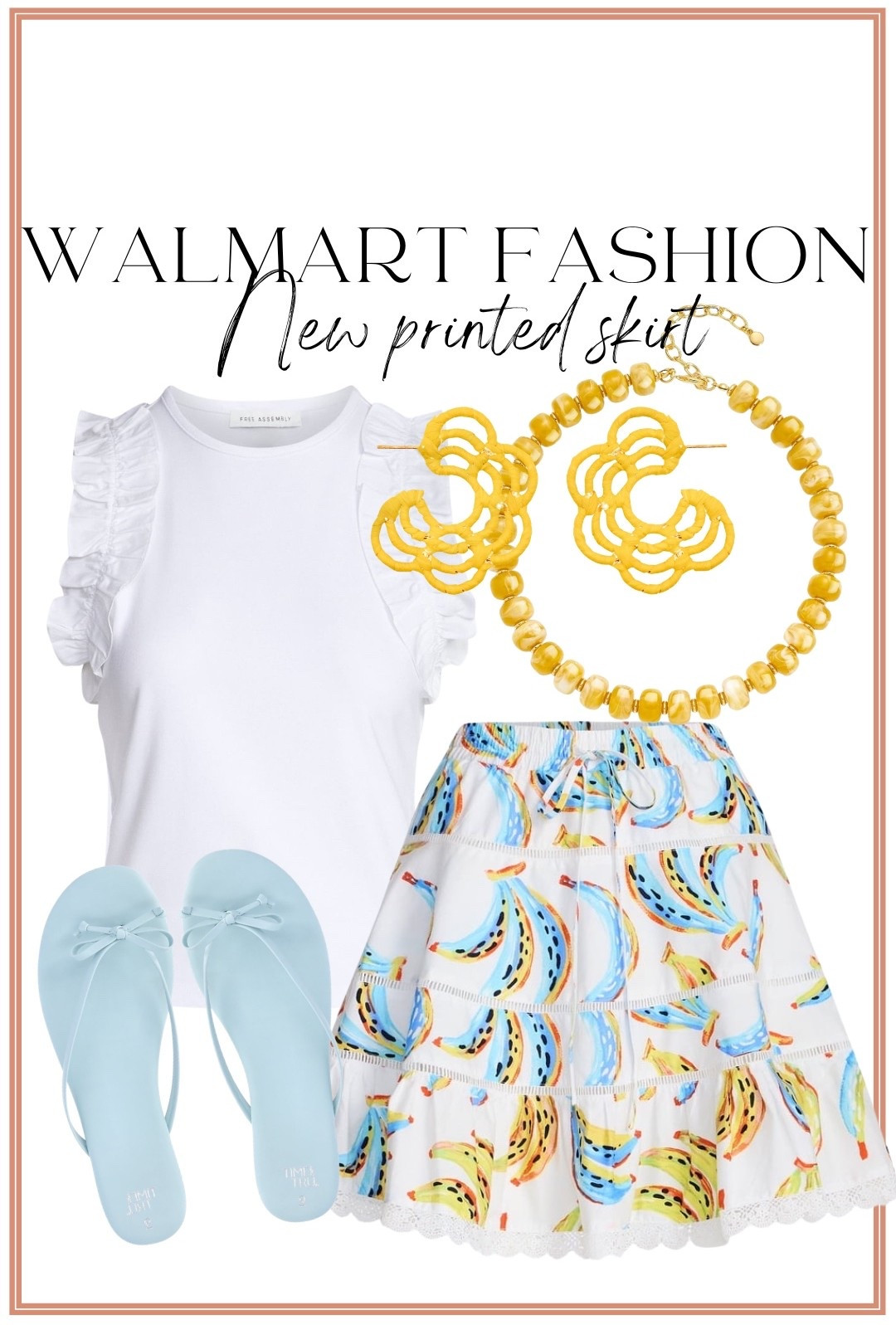 How cute is this new Walmart fashion find?! 🍌💙 This printed skirt instantly caught my eye and is such a fun way to add a pop of color to your summer wardrobe! I paired it with a classic white ruffle sleeve top for an easy, polished look, then finished it with the cutest blue jelly sandals and my favorite Amazon beaded jewelry. ✨

This outfit is perfect for vacations, brunch, beach towns, summer dinners, or whenever you want something fun without sacrificing comfort. The skirt is lightweight, flattering, and such a statement piece, while the white top is one you’ll wear on repeat with shorts, denim, and skirts all season long.

🍌 Walmart printed skirt
🤍 Walmart ruffle sleeve top
🩵 Blue jelly sandals
✨ Amazon beaded necklace & statement earrings

#WalmartFashion #WalmartFinds #SummerStyle #AffordableFashion #VacationOutfit #PrintedSkirt #ColorfulStyle #SummerOOTD #FashionFinds #BudgetStyle #WalmartStyle #ResortWear #BrunchOutfit #VacationFashion #EverydayStyle #SummerWardrobe #OOTD #AffordableOutfits #AmazonAccessories #StyleInspiration

#LTKootd #LTKPetite