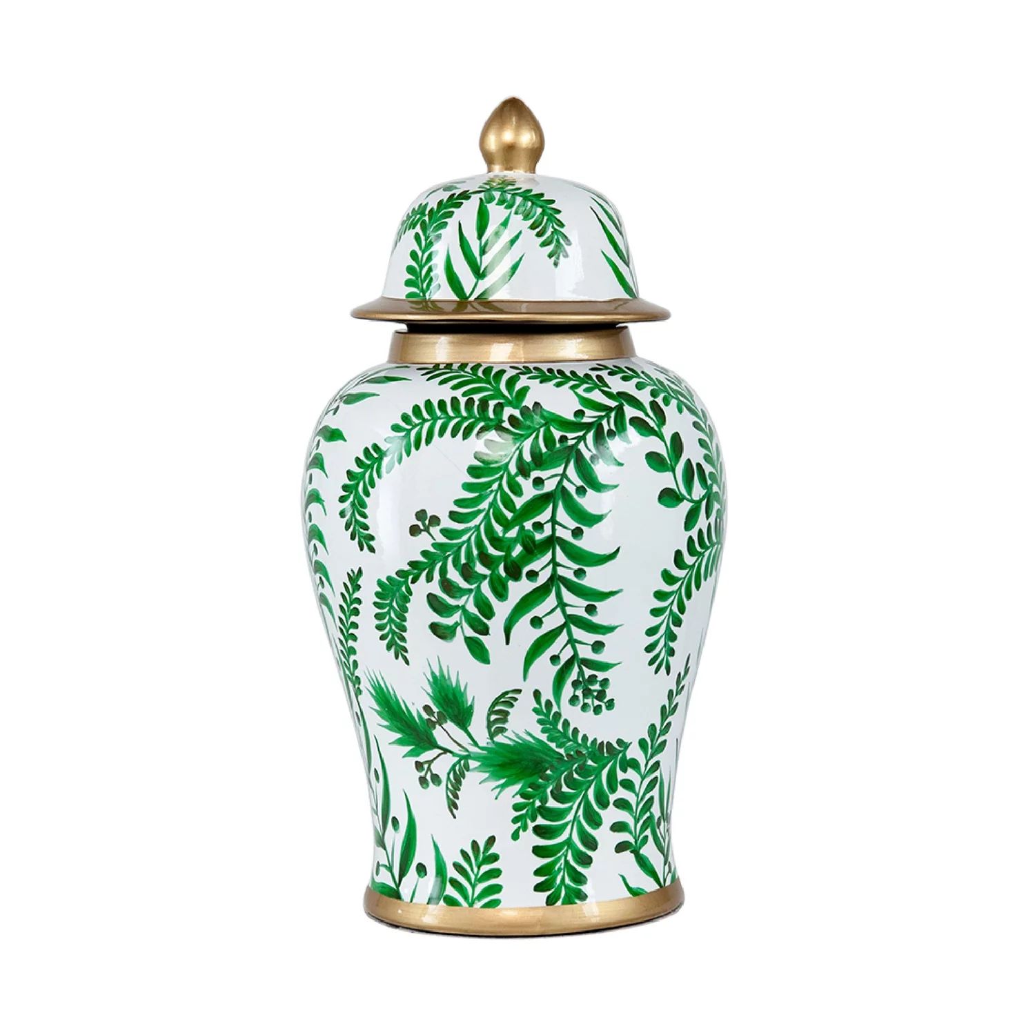 A&B Home Leafy Porcelain Ginger Jar - 9.4"Dia. x 18"H - Green/Gold | Walmart (US)