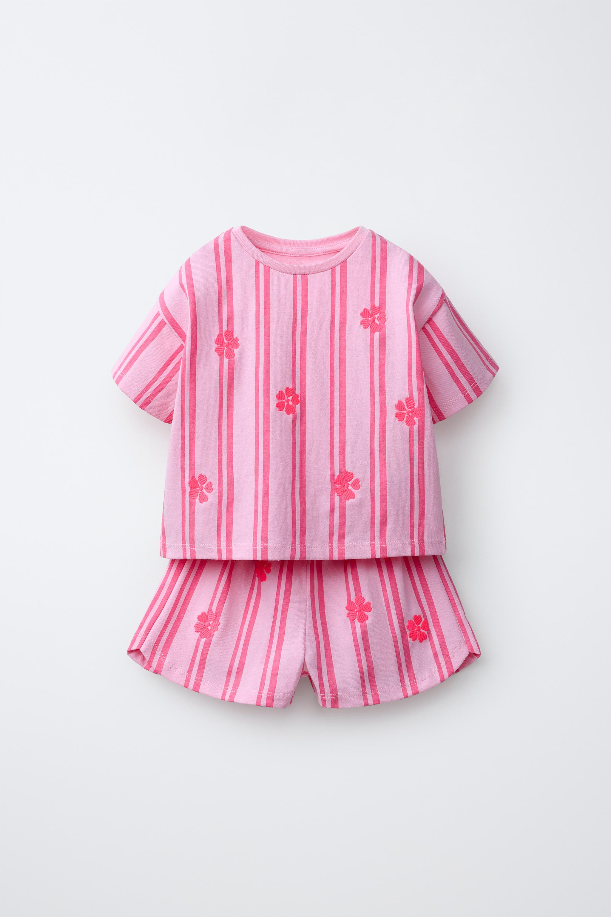 EMBROIDERED FLORAL STRIPED TEE AND BERMUDA SET | Zara US