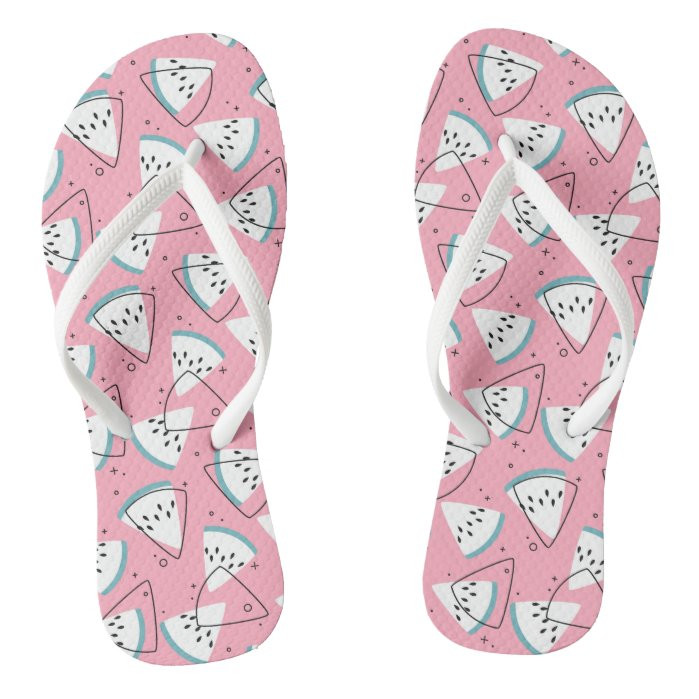 Colorful Watercolor Watermelons Flip Flops, Men's, Size: Womens 5/6 - Mens 4/5, White Footbed | Zazzle