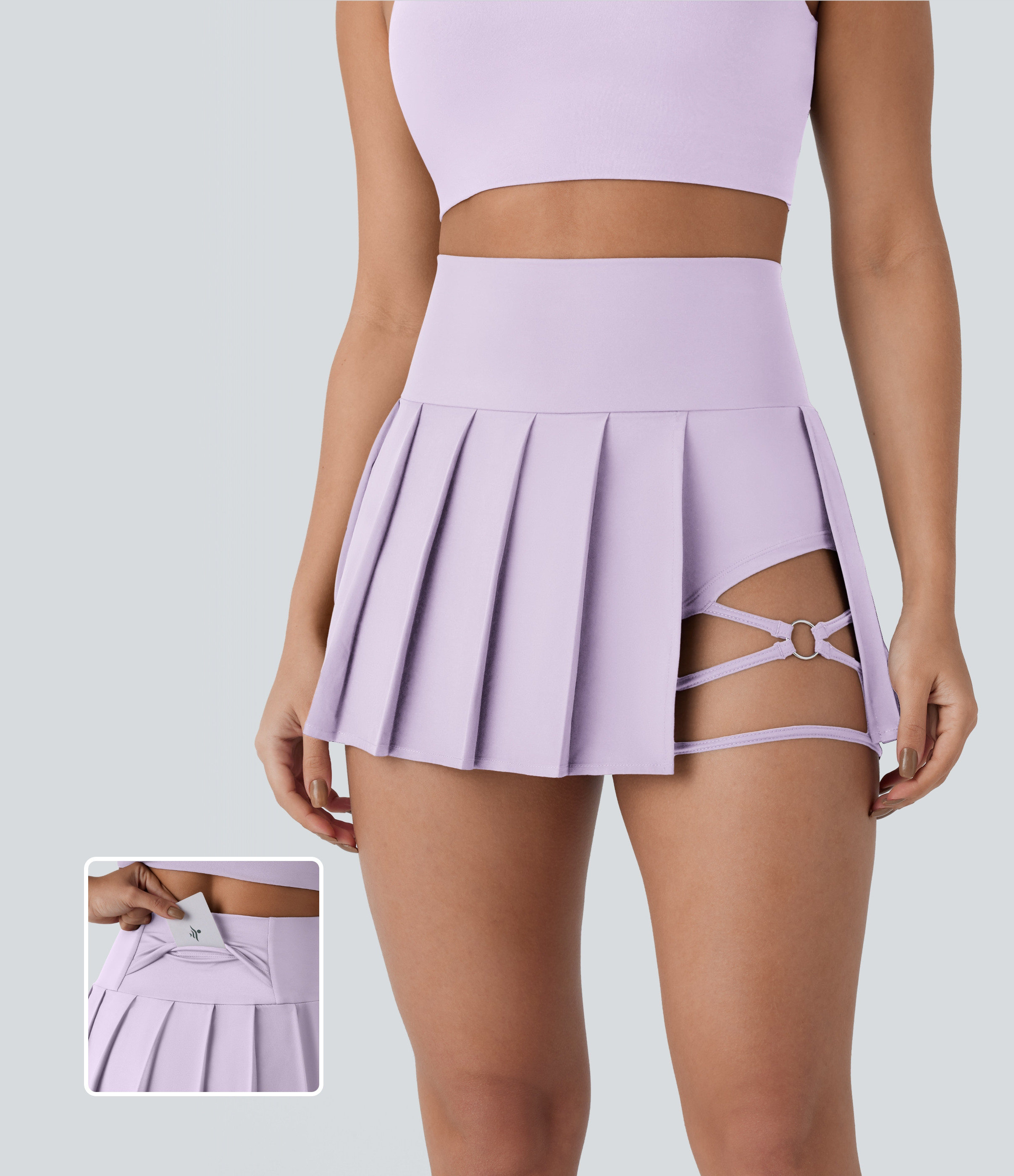 Women’s Breezeful™ High Waisted Pleated 2-in-1 Side & Pocket Asymmetric Hem Quick Dry Mini Da... | HALARA