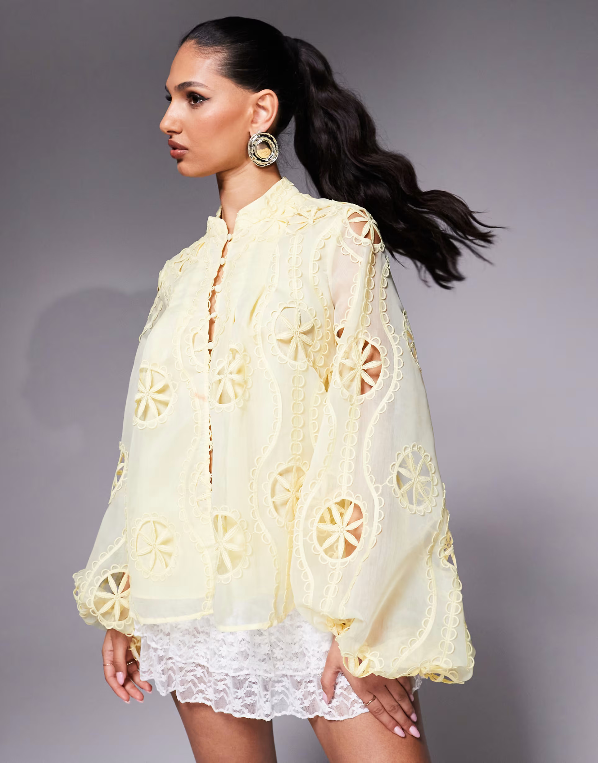 Bardot lace long sleeve blouse in lemon | ASOS (Global)