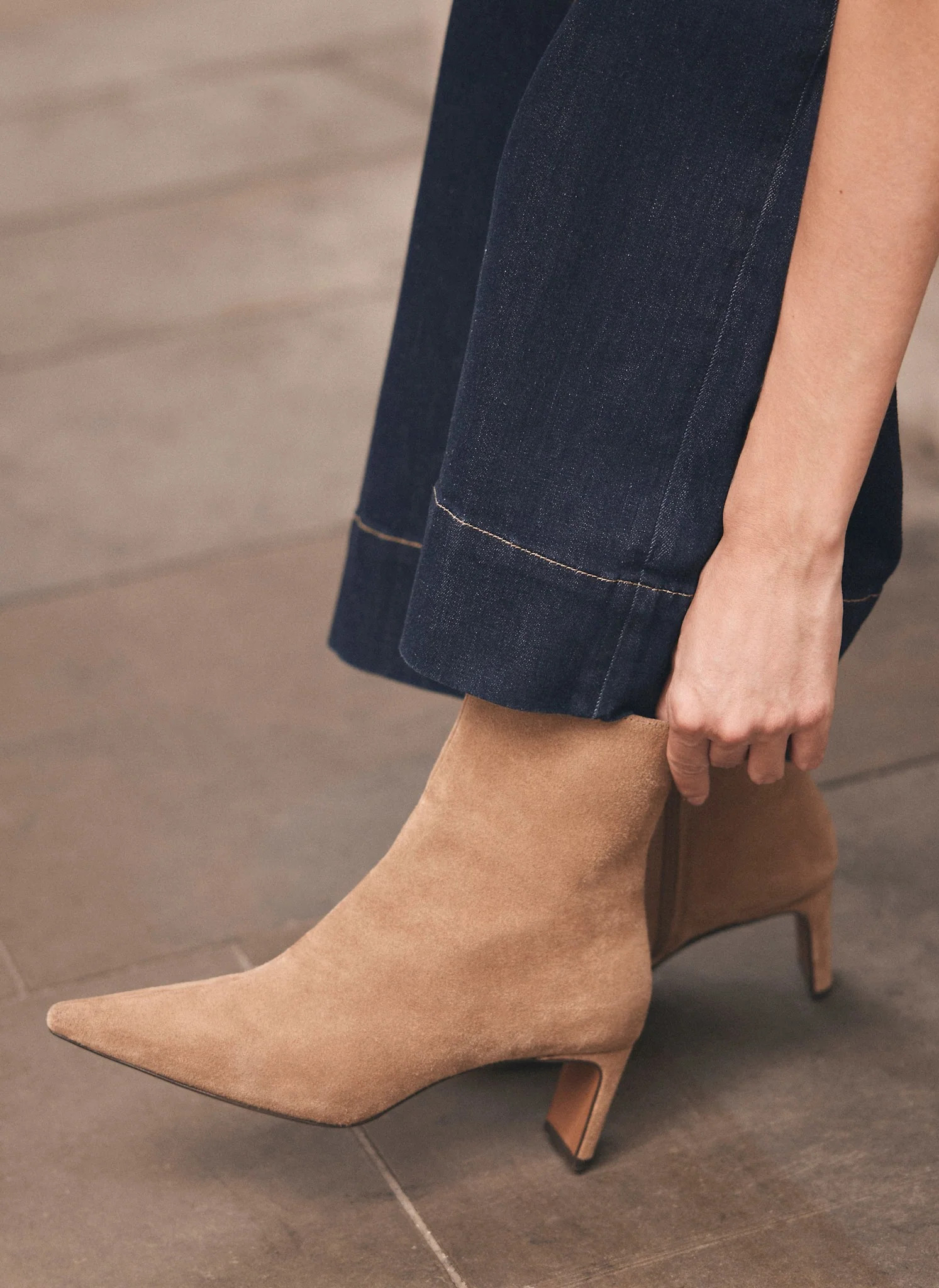 Macy Neutral Suede Ankle Boots | Mint Velvet