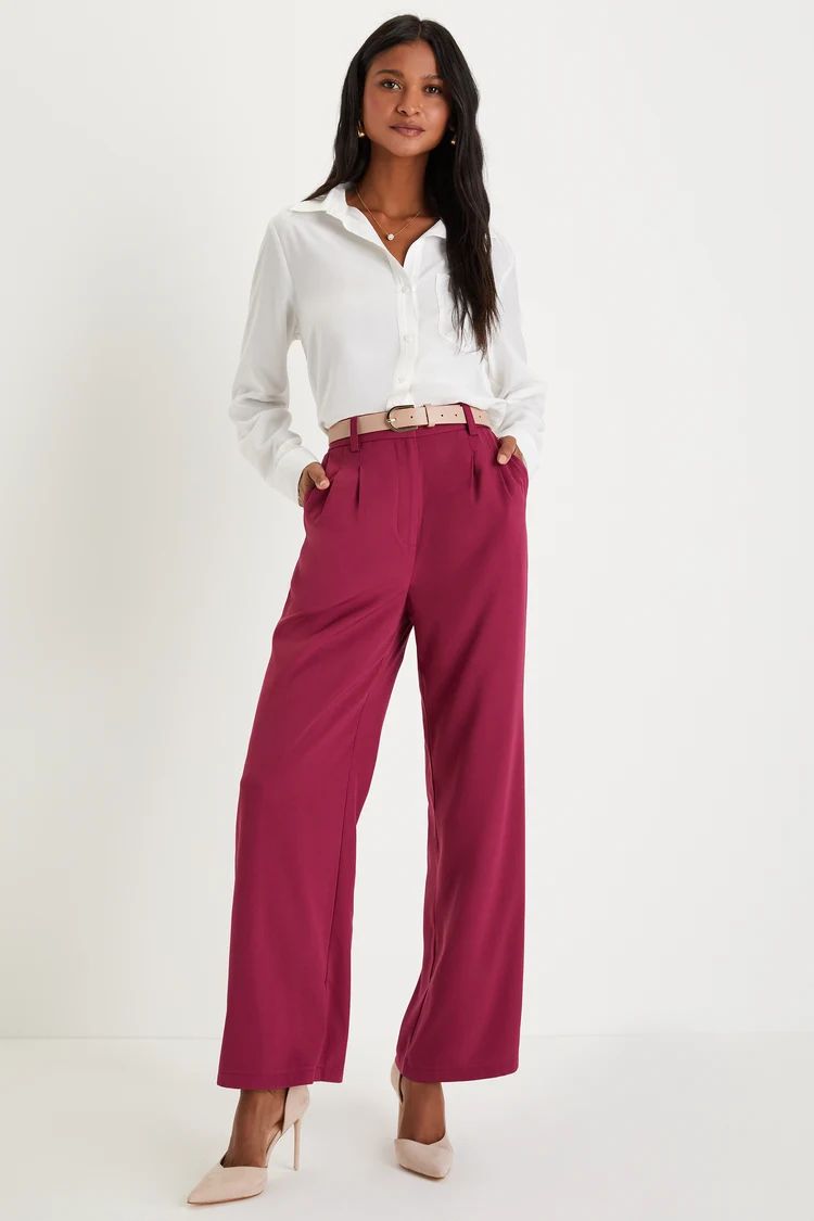 Upscale Energy Berry Pink High Rise Wide Leg Trouser Pants | Lulus (US)