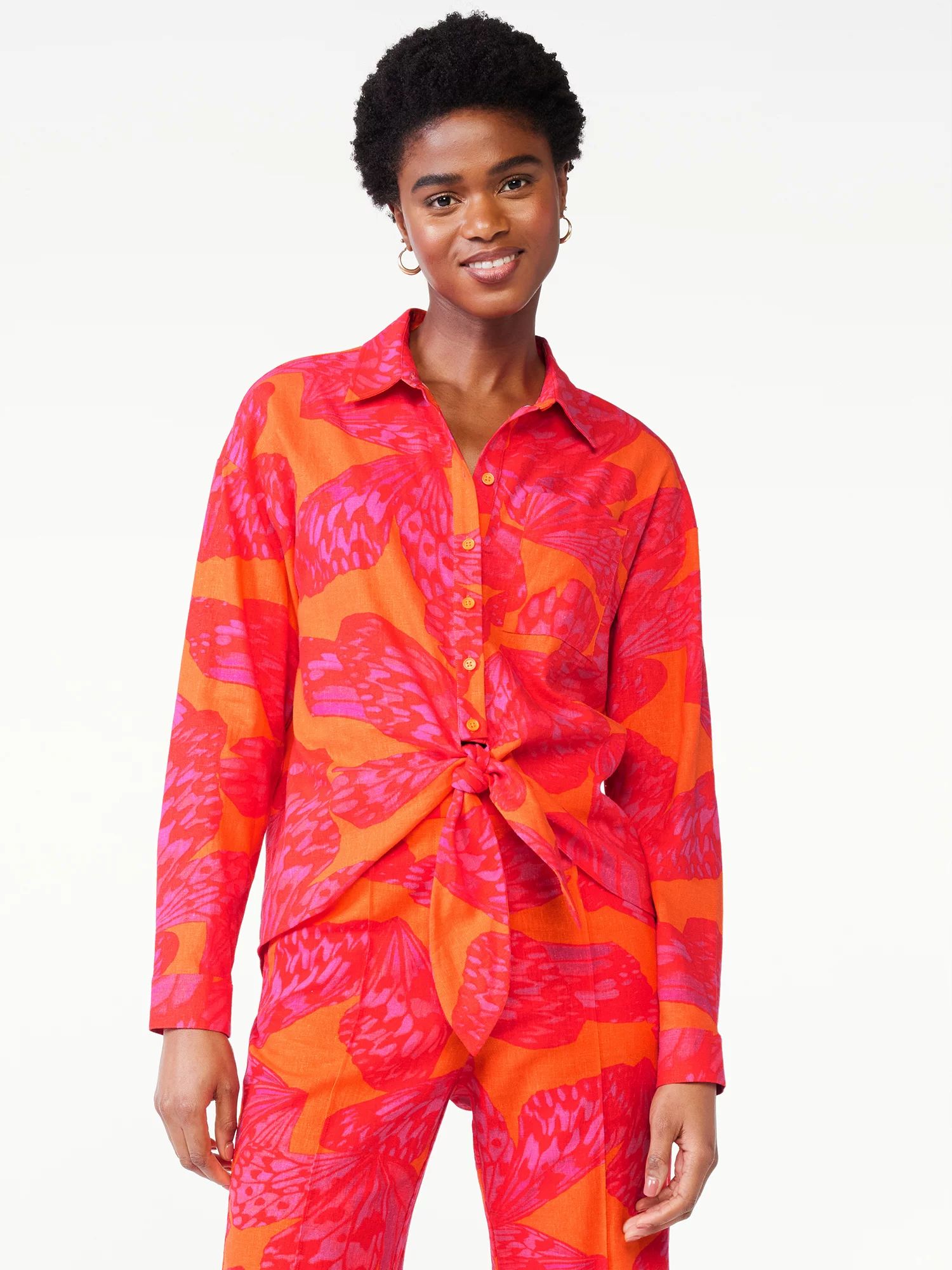 Scoop Women's Tie Front Linen Shirt | Walmart (US)