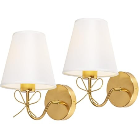 Battery Operated Wall Sconces Lights Set of Two Remote Control, Antique Brass Bow Sconces Recharg... | Amazon (US)