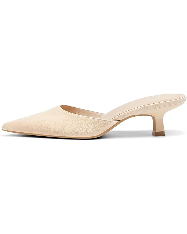 Coutgo Womens Kitten Low Heels Mules Closed Pointed Toe Pumps Slip On Backless Dress Shoes | Amazon (US)