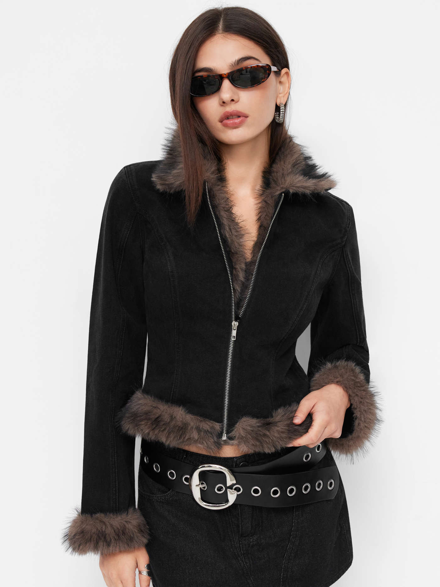 Denim Denim Collar Faux Fur Trim Long Sleeve Jacket For Daily Casual Party/Clubbing | Cider