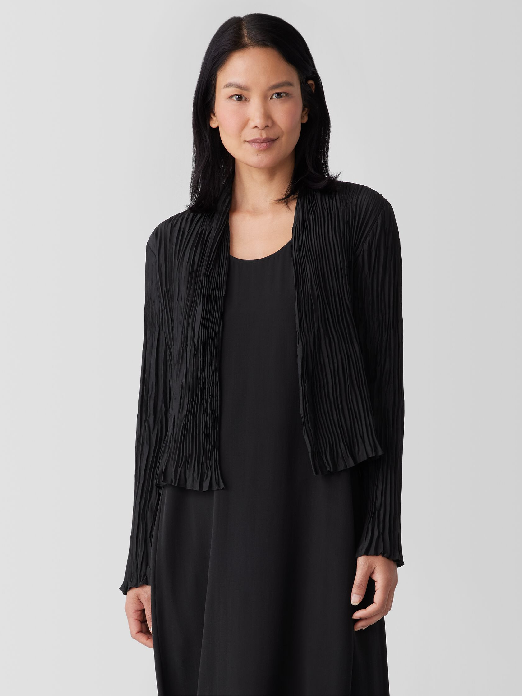 Crushed Silk High Collar Jacket | Eileen Fisher