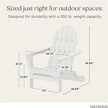 POLYWOOD AD5030WH Classic Folding Adirondack Chair, White 35.7 x 29 x 35.7 inches | Amazon (US)