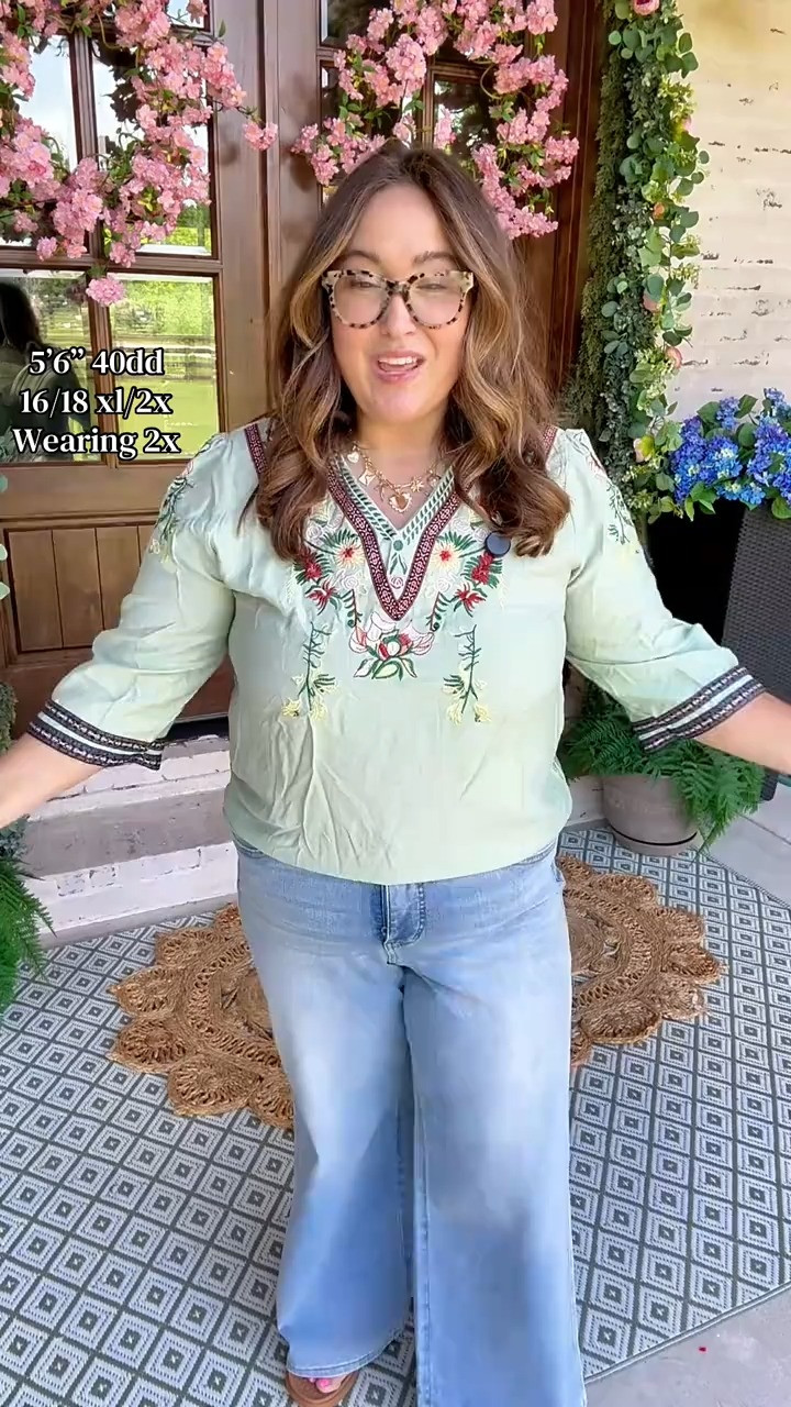 Women's Vintage Floral Embroidered V-Neck Short Sleeve Casual Boho Top, Spring and Summer Tops, gifts for her, mother's day. 

 #LTKMothersDay #LTKootd #LTKActive