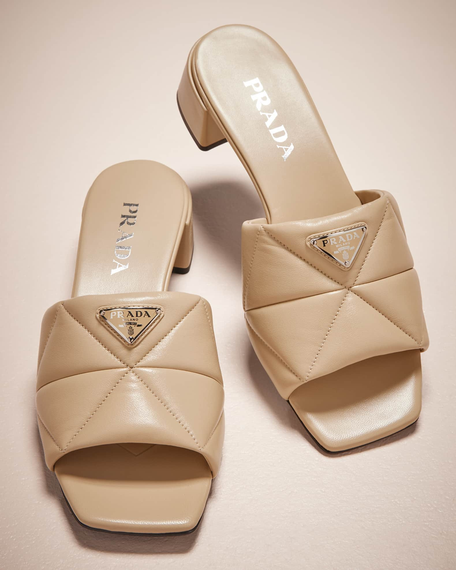 Prada Quilted Leather Slide Sandals | Neiman Marcus