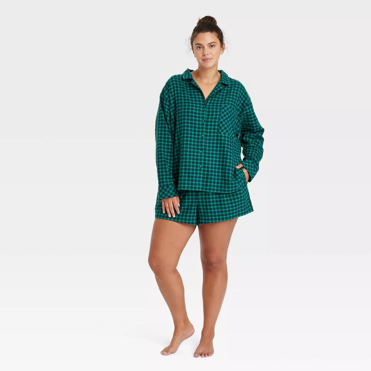 Women's Flannel Long Sleeve Top and Shorts Pajama Set - Auden™ | Target