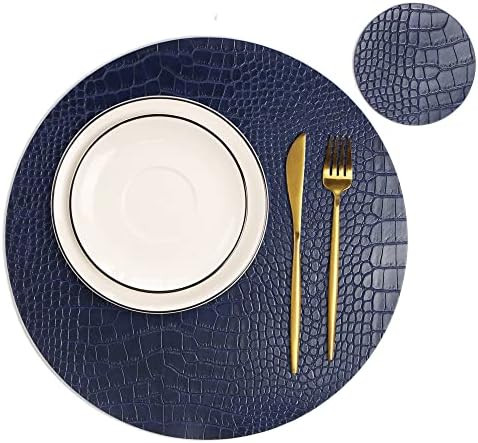 Round Leather Placemats for Round Tables Set of 4, Blue Table Place Mats and Coasters, Washable E... | Amazon (US)