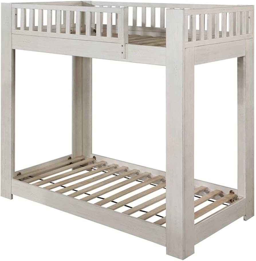 Acme Cedro Twin Over Twin Bunk Bed with Wood Ladder in Weathered White | Amazon (US)