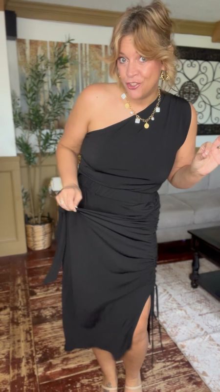 Jersey knit midi skirt with slit and one shoulder tie detail blouse - size 12/14 in each piece and size 12-18 in the duster. Use code 2024nicole25 for 25% off. 

#LTKMidsize #LTKPlusSize #LTKOver40