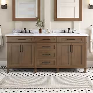 Home Decorators Collection Sonoma 72 in. Double Sink Freestanding Almond Latte Bath Vanity with C... | The Home Depot