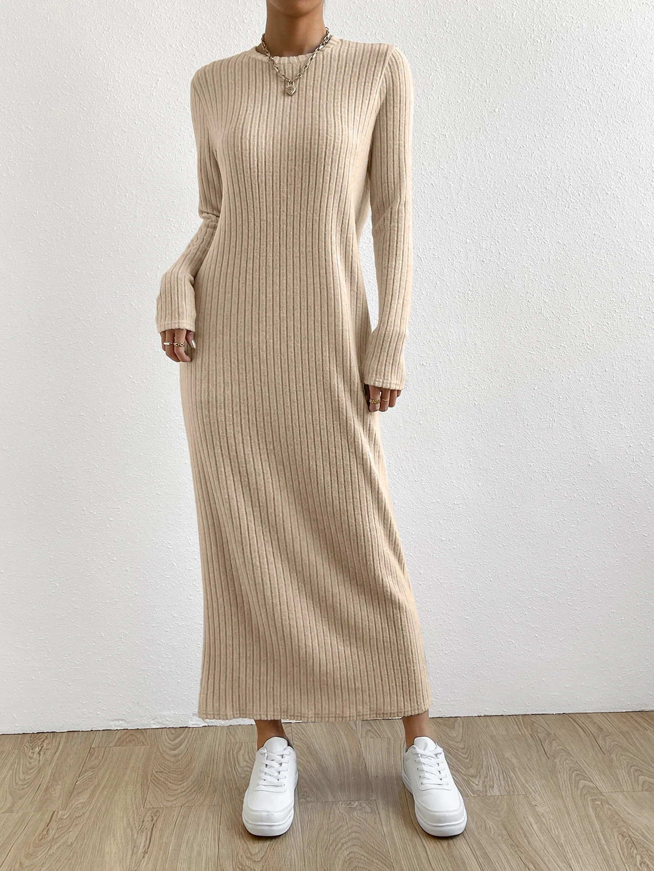 SHEIN Essnce Ribbed Knit Tee Dress Without Belt | SHEIN