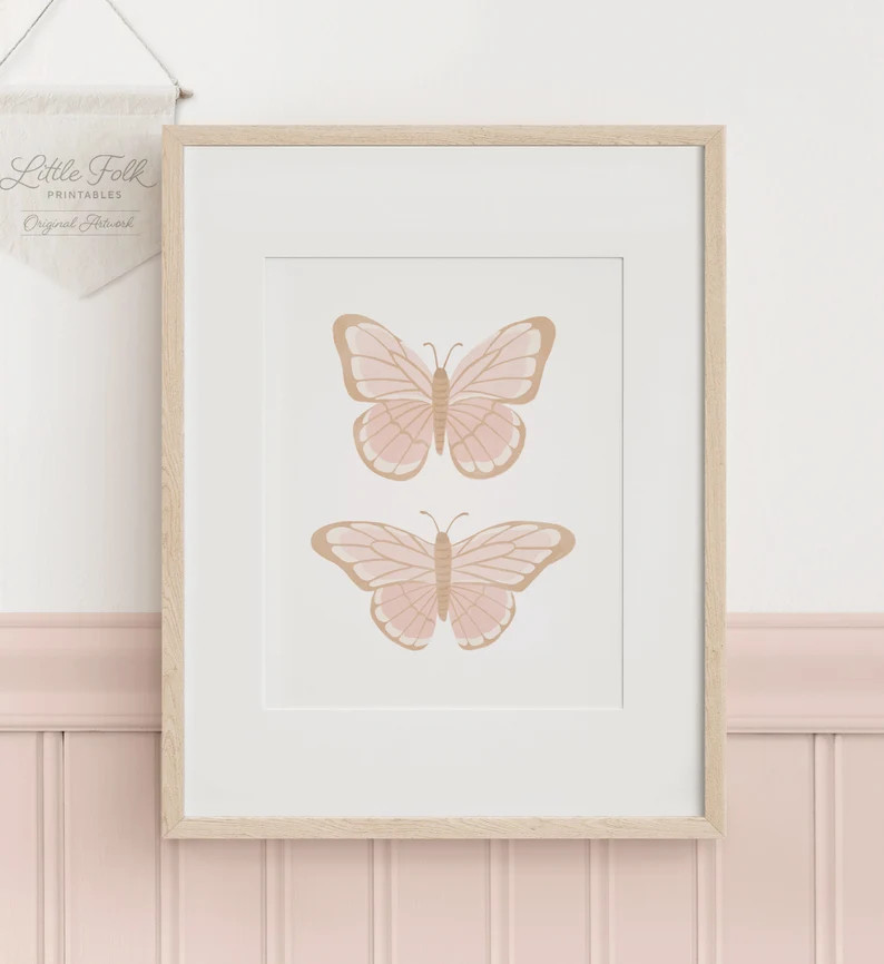 Pink Butterfly Print Girl Nursery Decor Printable Butterfly - Etsy | Etsy (US)