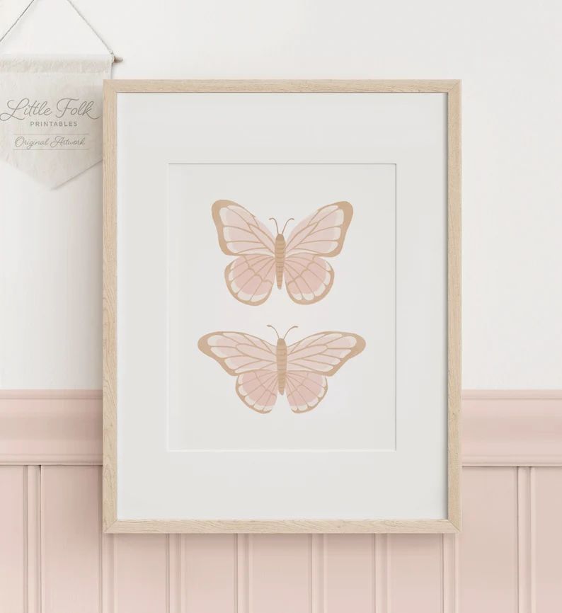 Pink Butterfly Print Girl Nursery Decor Printable Butterfly - Etsy | Etsy (US)
