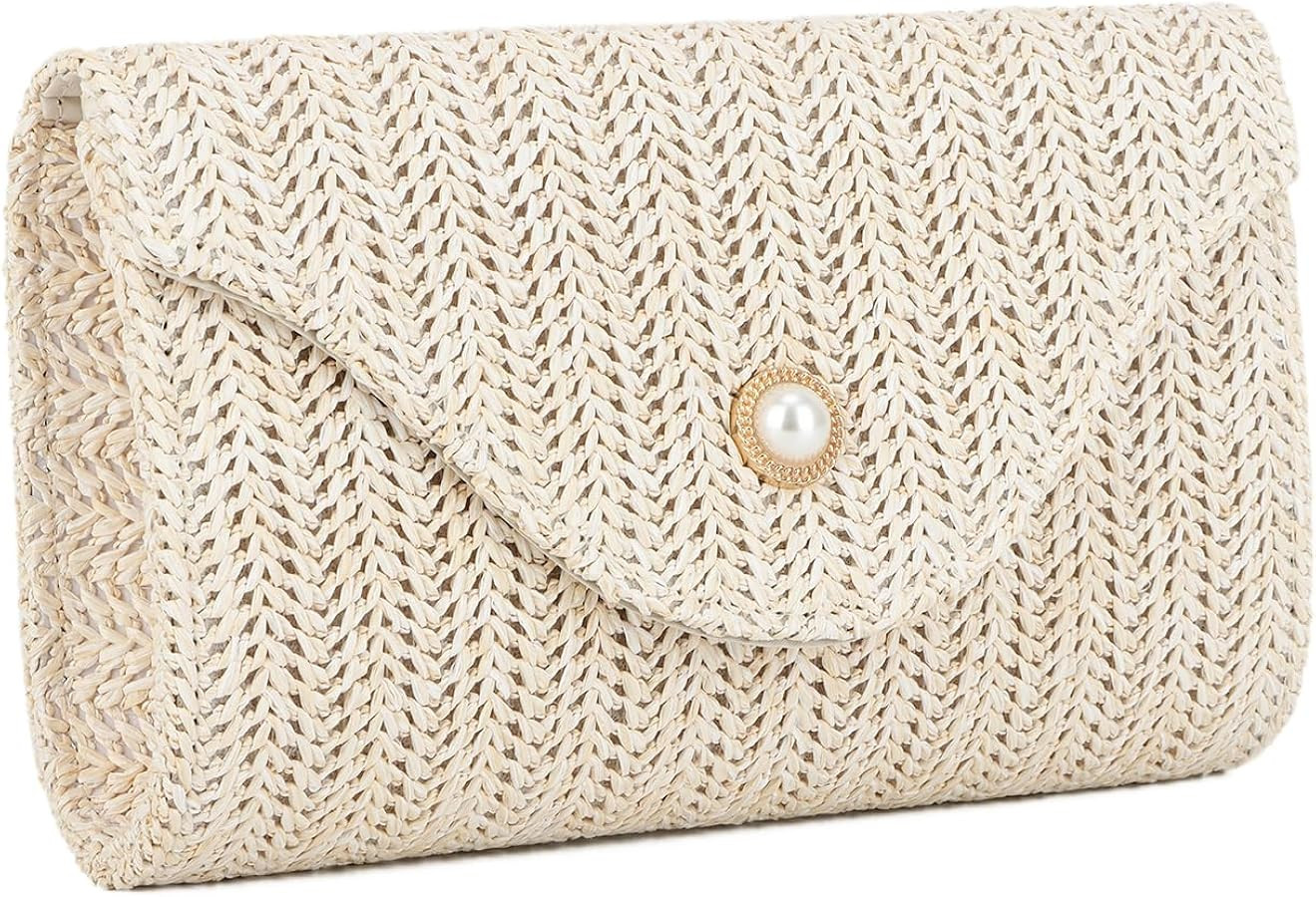 Oweisong Straw Clutch Purses for Women Summer Pearl Evening Bag Small Beach Woven Purse and Handb... | Amazon (US)