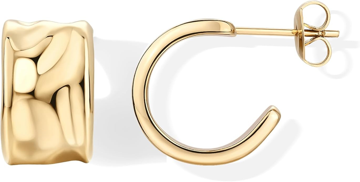 PAVOI Waterproof Hoop Earrings for Women - 14K Gold Plated Chunky, Dome, Square, Twisted Huggie H... | Amazon (US)