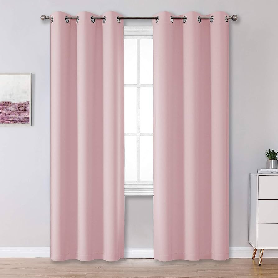 DUALIFE Solid Pink Curtains 84 Inches Long Baby Pink Blackout Curtain Panels/Drapes for Girls Bed... | Amazon (US)