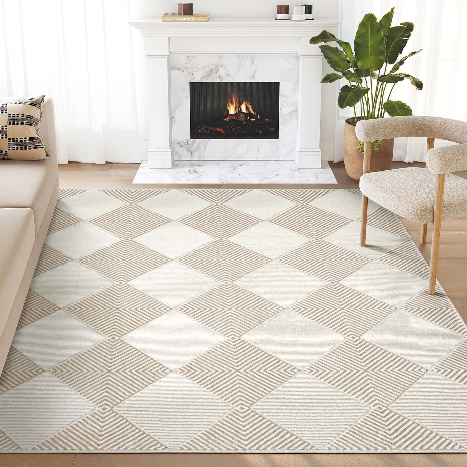Abani Rugs Neutral 5 x 8 (ft) Loomed Polypropylene Cream/Beige Rectangular Indoor Checkered Spot Clean Only Area rug | NTL110A-5 | Lowe's