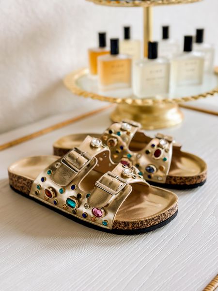 Embellished, jeweled sandals, true to size