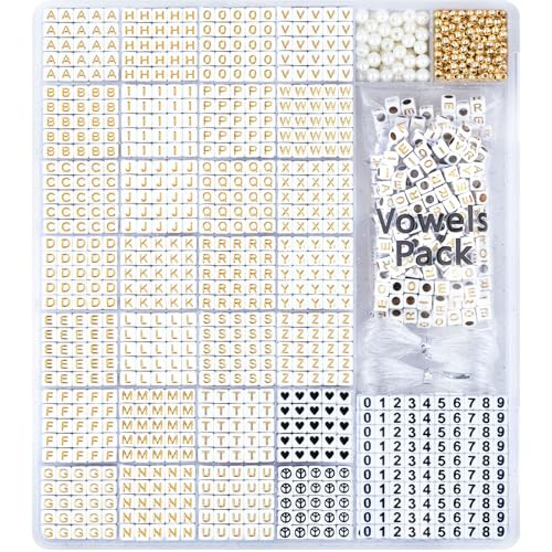 DoDoBeads Gold Letter Beads for Bracelets - Beads for Friendship Bracelet Making- 1270Pcs Square Acrylic Letter Beads with Extra Vowels & Number Beads and Spacer Beads | Amazon (US)